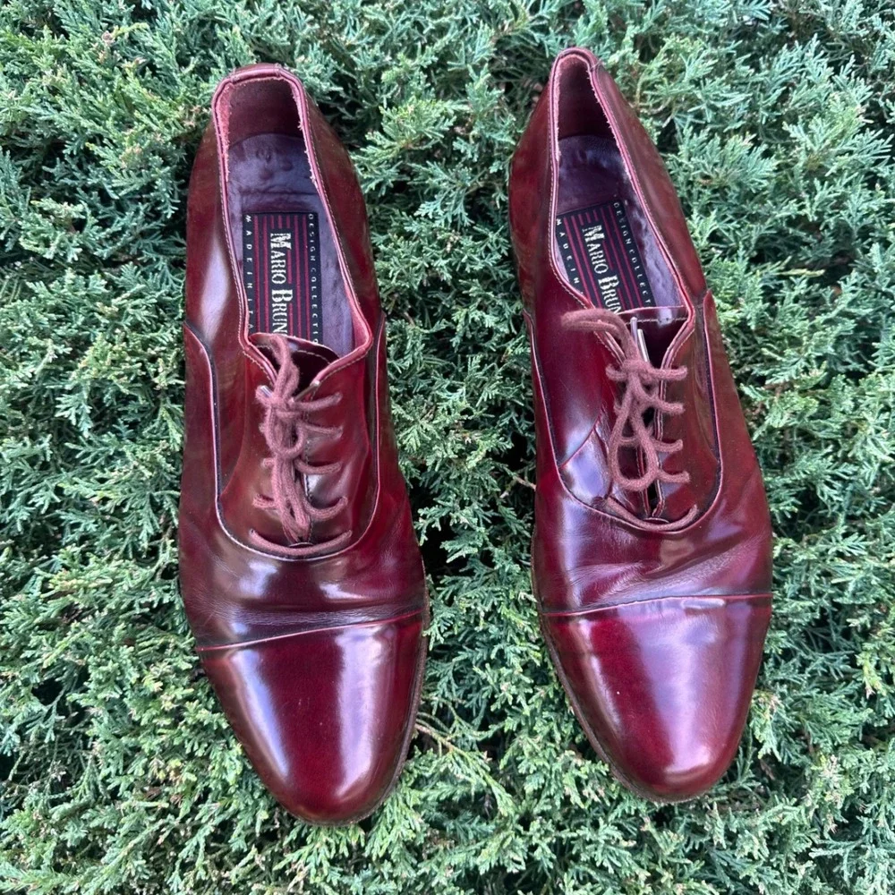 Mario‎ Bruni Men's Italian Leather Oxford Shoes Size 9.5W Burgundy